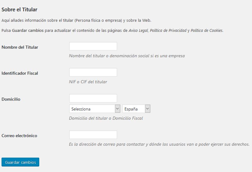 ADAPTA RGPD. Plugin WordPress para cumplir RGPD. Titular.