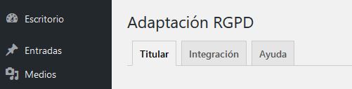 ADAPTA RGPD. Plugin WordPress para cumplir RGPD. Pestañas.